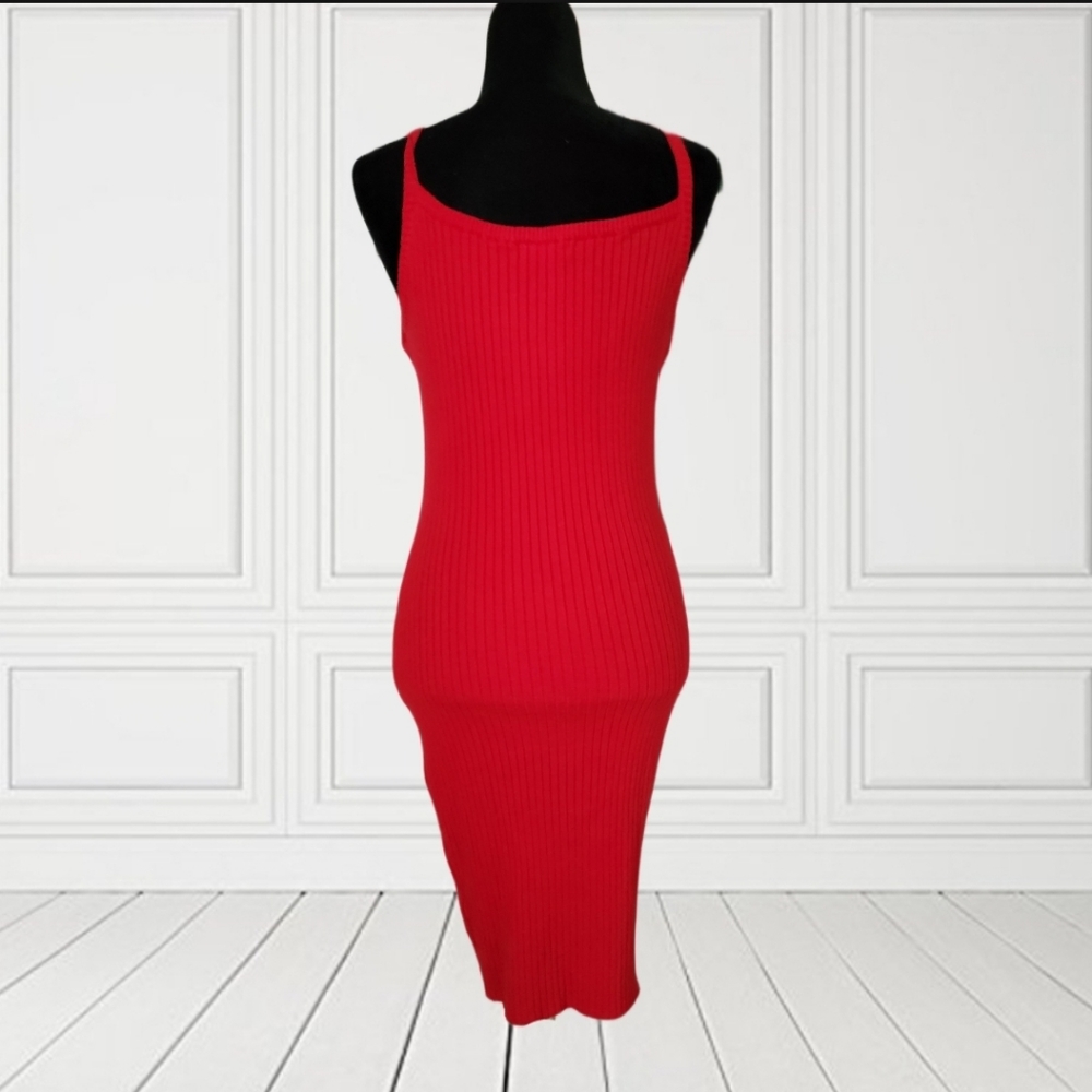 KYRRA Red Ribbed Bodycon Dress - Picture 2 of 5